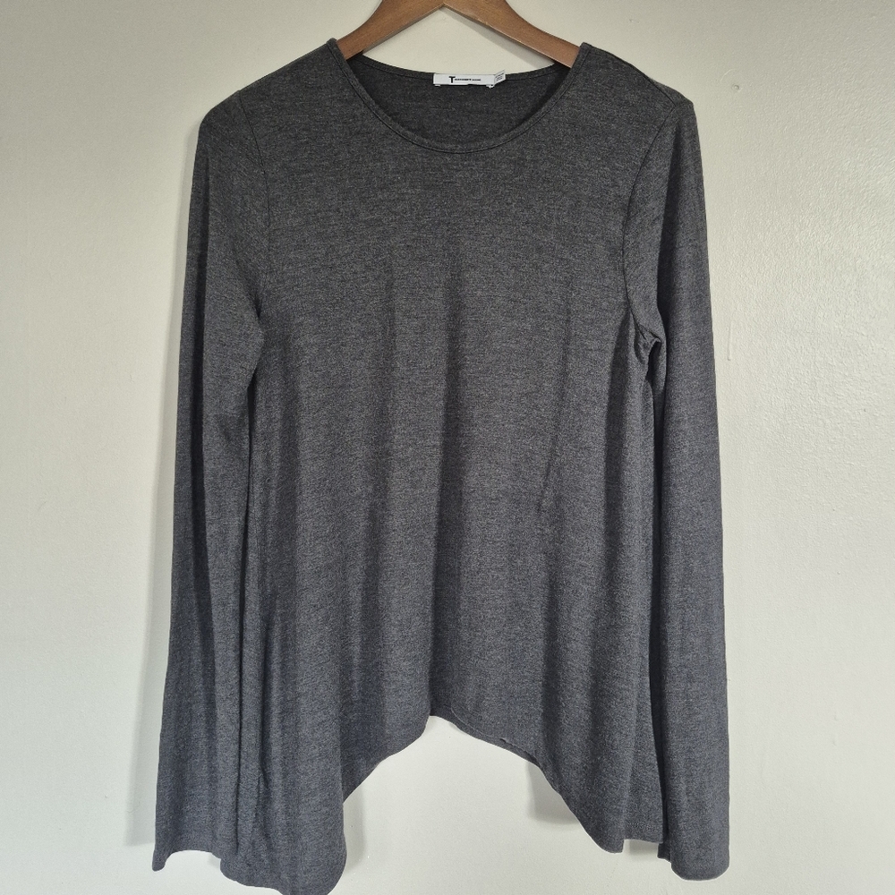 T By Alexander Wang Charcoal Grey Modal Sharkbite Hem Long Sleeve Top Medium